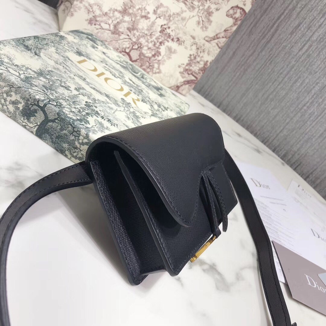 D Black Calfskin Saddle Belt Bag