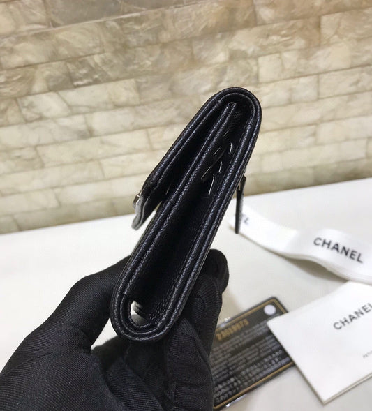 cc CO-CO Flap Card Holder Wallet 11.5cm/7.4in Silver Hardware For Women Black