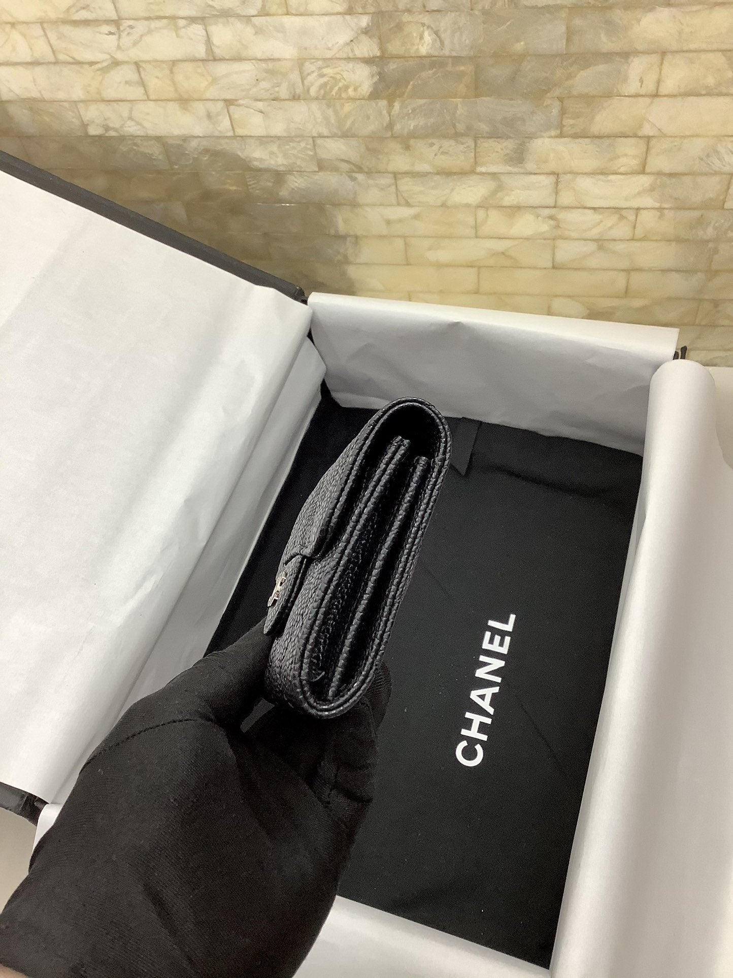 cc CO-CO Classic Card Holder 11cm/4.4in Silver Hardware For Women Black AP0214 Y01480 C3906