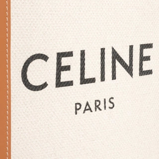 MINI VERTICAL CABAS CE IN TEXTILE WITH CE PRINT AND CALFSKIN NATURAL / TAN