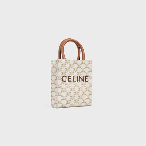 MINI VERTICAL CABAS IN TRIOMPHE CANVAS AND CALFSKIN WITH CE PRINT WHITE