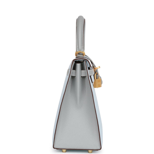 H Special Order (HSS) Kelly Sellier 25 Bleu Brume and Bleu Glacier Epsom Brushed Gold Hardware