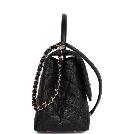 CC Small Coco Handle Flap Bag Black Caviar Light Gold Hardware
