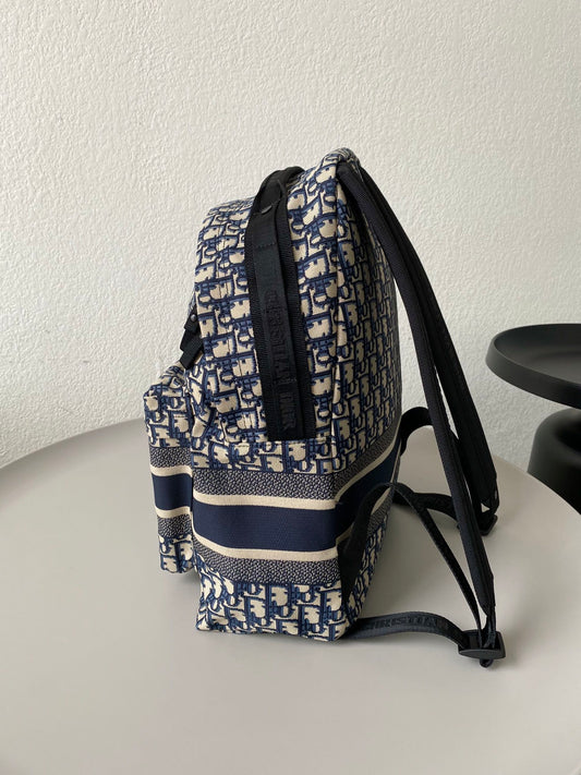 CHRISTIAN DIOR Blue Oblique Canvas Diortravel Backpack Bag 35x41x15cm