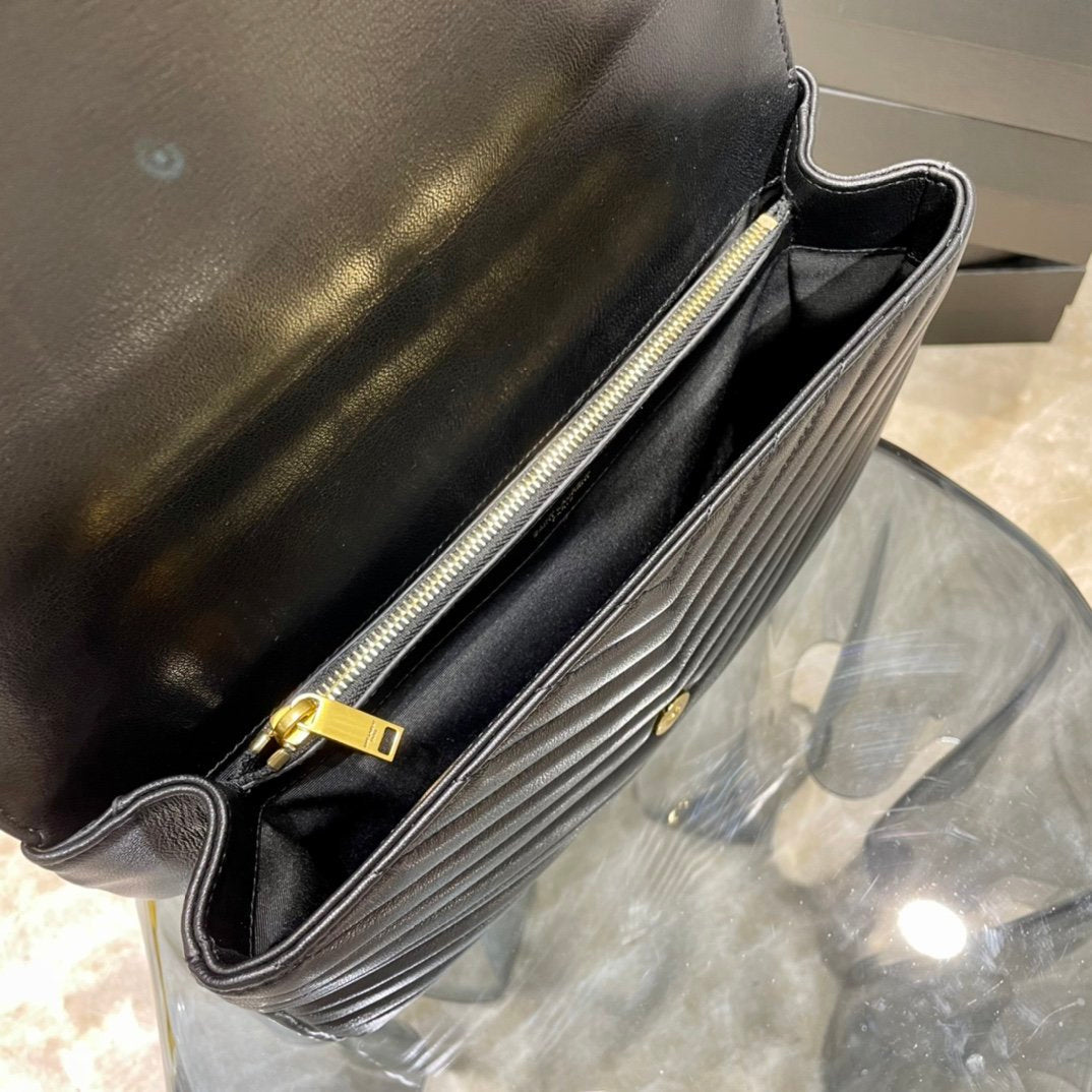 Y College Large Chain Bag Black With Gold Hardware
