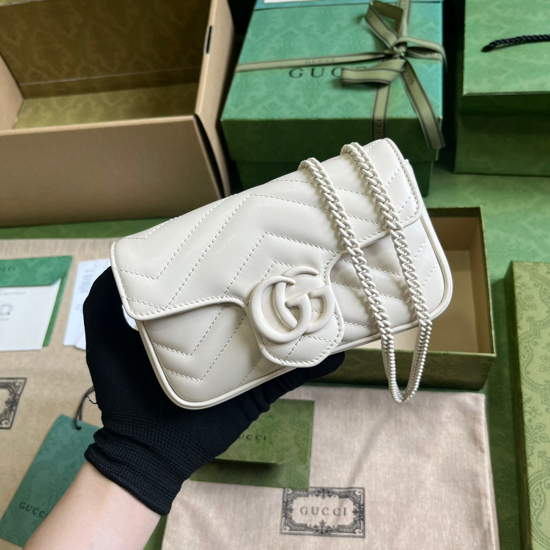 GUCCI GG Marmont Belt Bag In White 476433 Size 16.5x10x4.4 cm