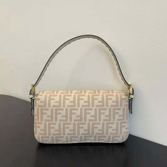 Fd Women Medium Baguette 1997 Beige FF Wool Bag