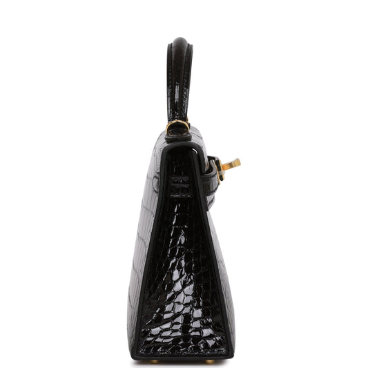 H Kelly Sellier 20 Black Shiny Alligator Gold Hardware