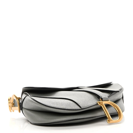 CHRISTIAN D Grained Calfskin Saddle Bag Grey