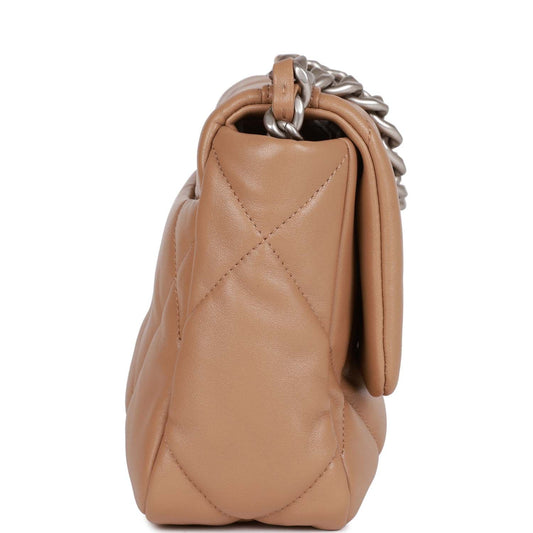 CC Medium 19 Flap Bag Beige Calfskin Mixed Hardware