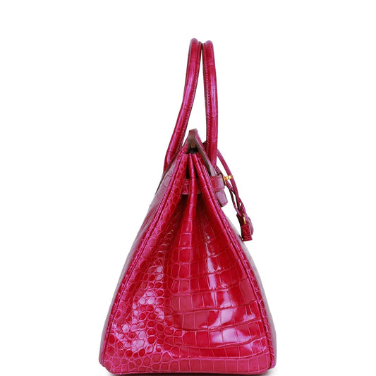 H Birkin 35 Rose Scheherazade Shiny Niloticus Crocodile Gold Hardware