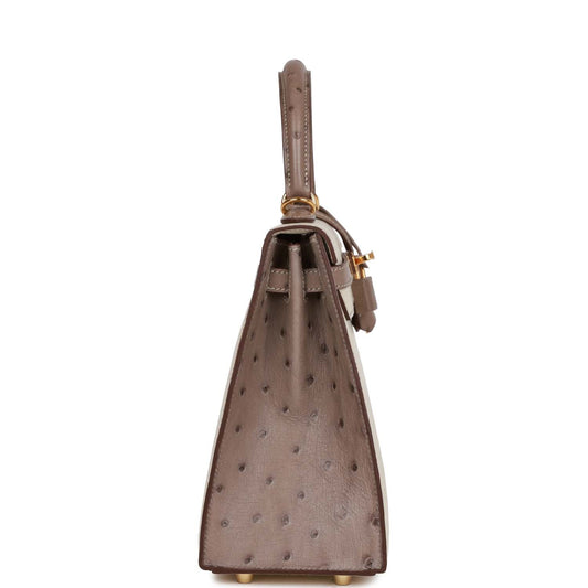 H Special Order (HSS) Kelly Sellier 25 Beton and Gris Asphalte Ostrich Gold Hardware