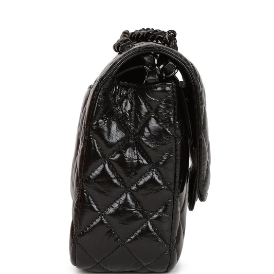 CC Medium Classic Double Flap Bag SO Black Crumpled Calfskin Black Hardware