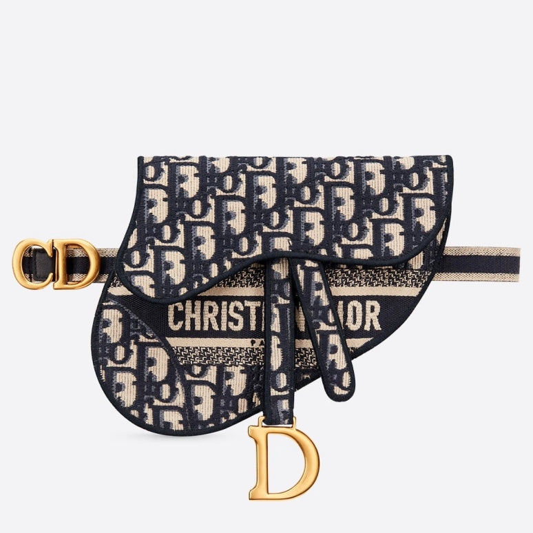 D Saddle Pouch Belt Bag In Blue Oblique Canvas