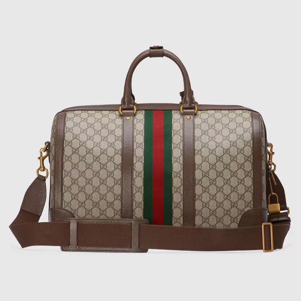 GG Savoy Small Duffle Bag Beige and Ebony GG Supreme Canvas 724262