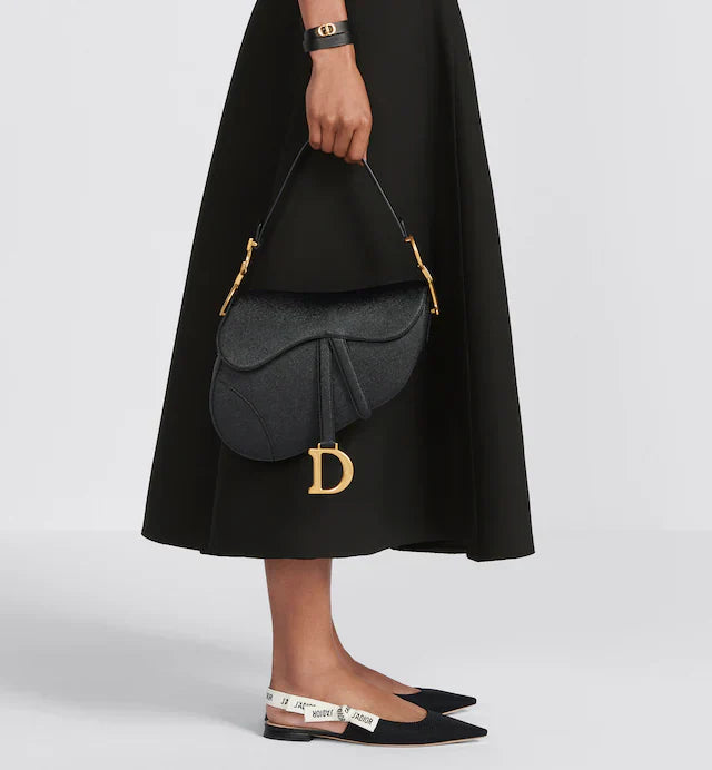 CHRISTIAN D Grained Calfskin Saddle Bag Black