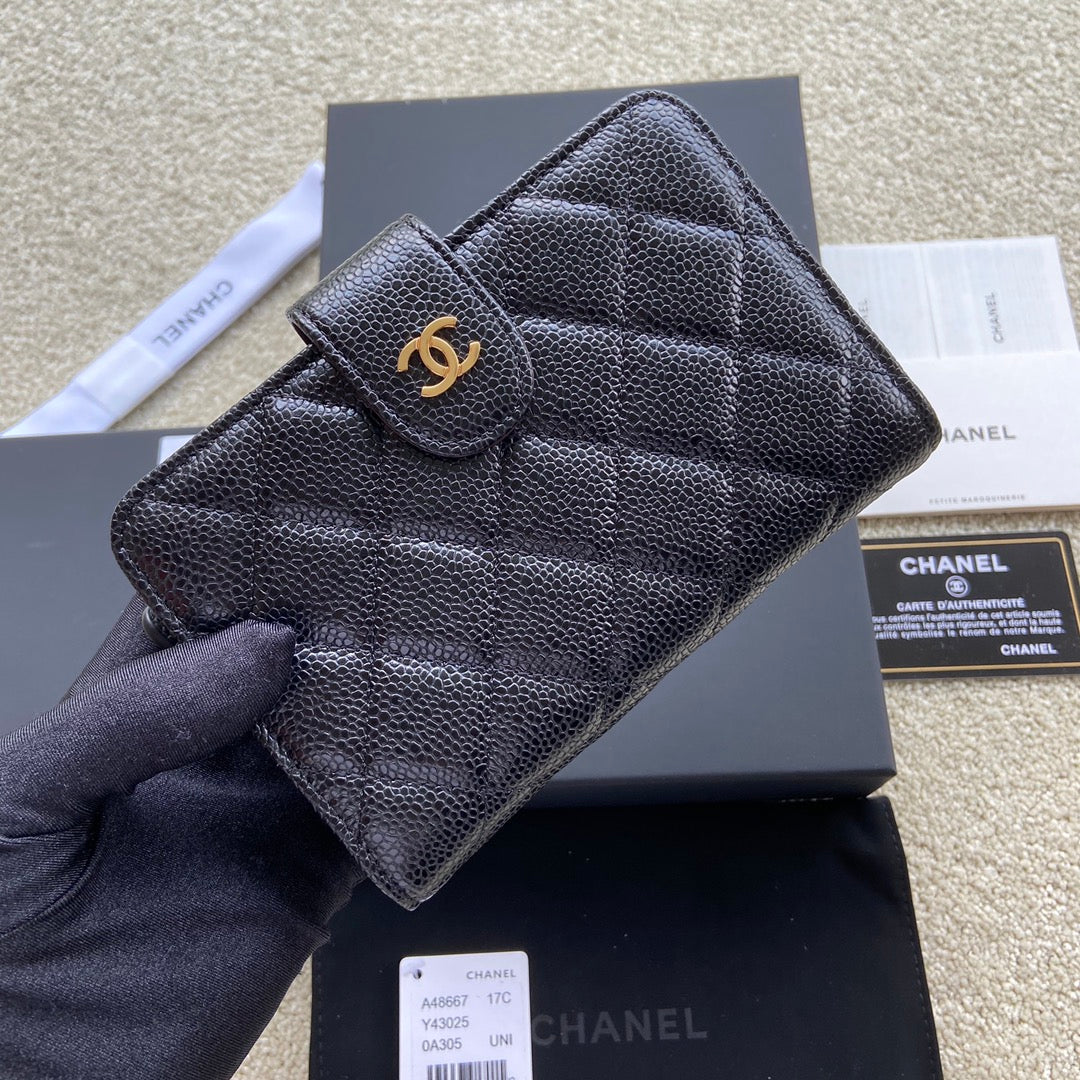 cc CO-CO Flap Wallet 15cm/5.9in Gold Hardware For Women Black