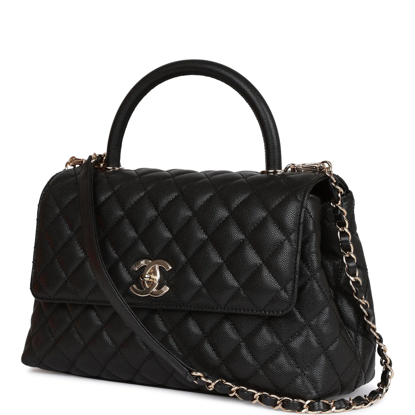 CC Small Coco Handle Flap Bag Black Caviar Light Gold Hardware