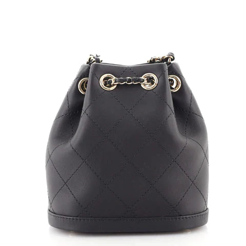 CC Drawstring Bucket Bag Quilted Calfskin Mini