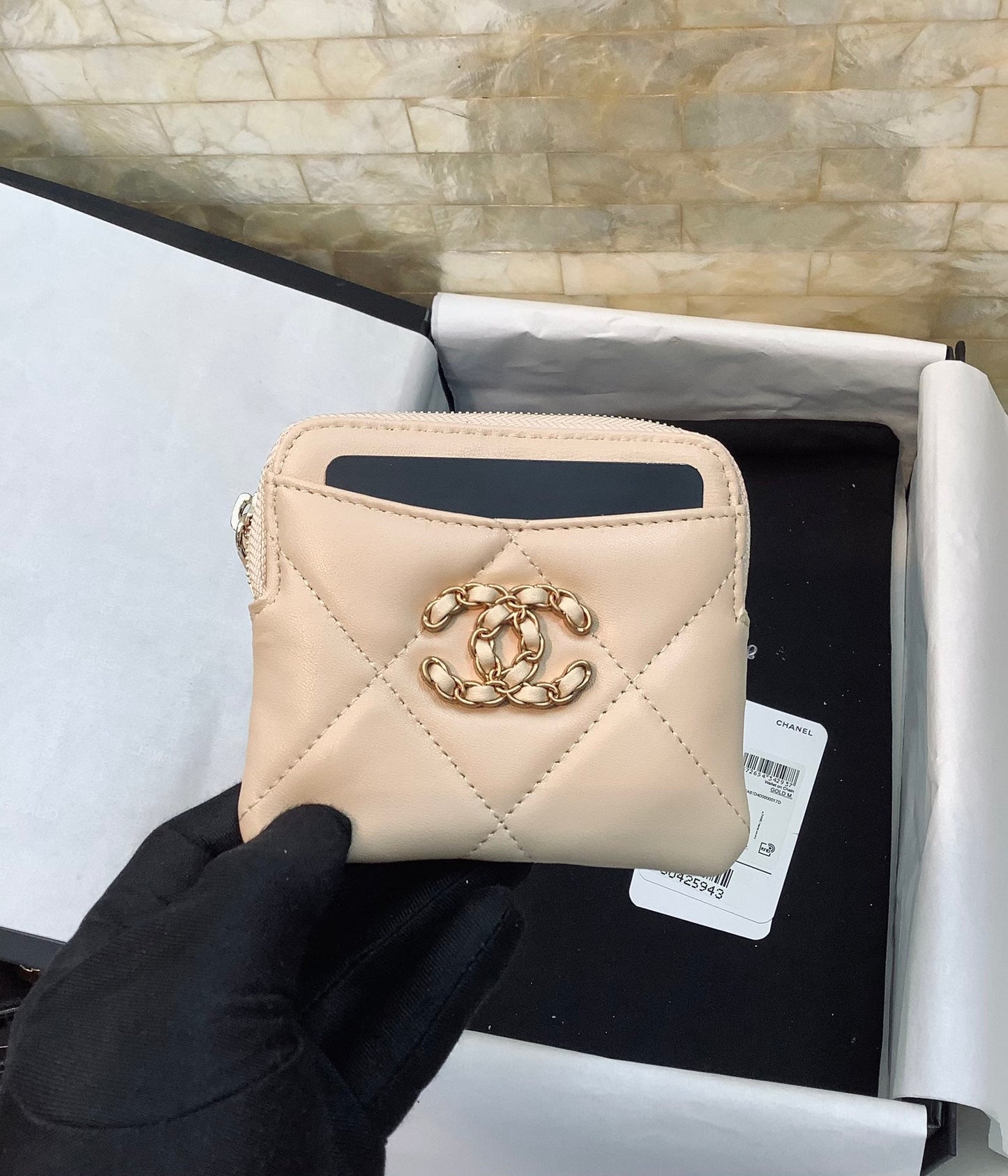 cc CO-CO Card Holder 12cm/4.7in Gold Hardware For Women Beige