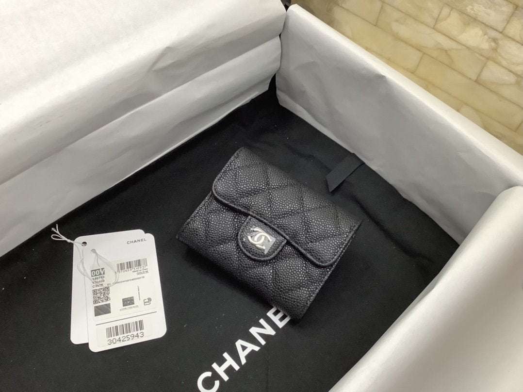 cc CO-CO Classic Card Holder 11cm/4.4in Silver Hardware For Women Black AP0214 Y01480 C3906