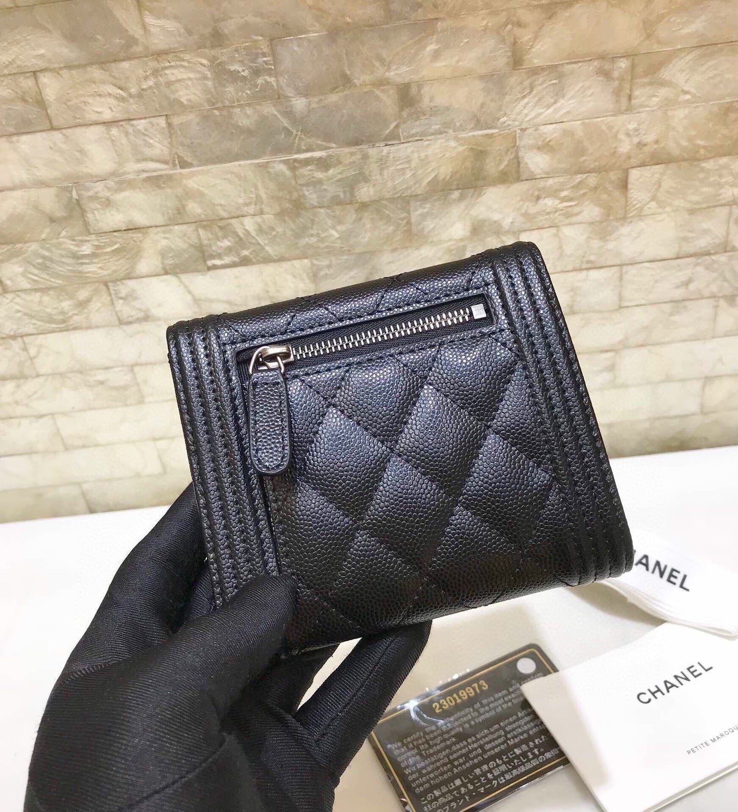 cc CO-CO Flap Card Holder Wallet 11.5cm/7.4in Silver Hardware For Women Black