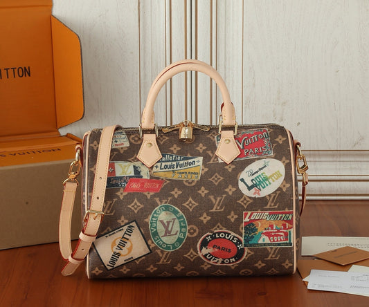 LV Monogram Hotel Labels Speedy Bandouliere 30