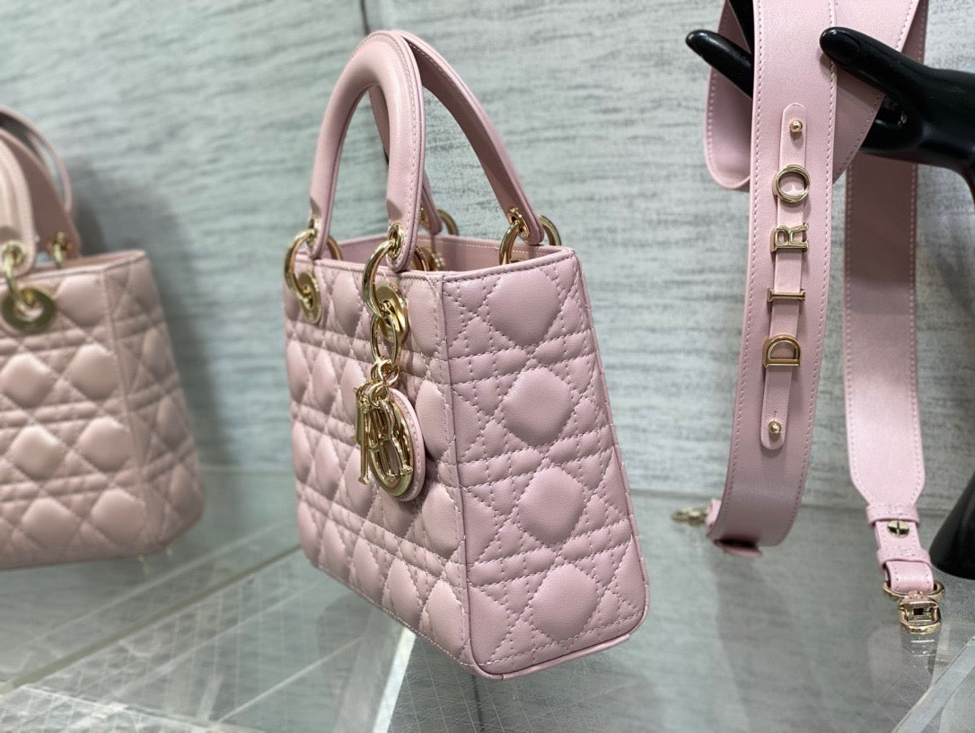 Dior Opaline Pink Lambskin  Lady Dior Bag 20x16.5x8cm