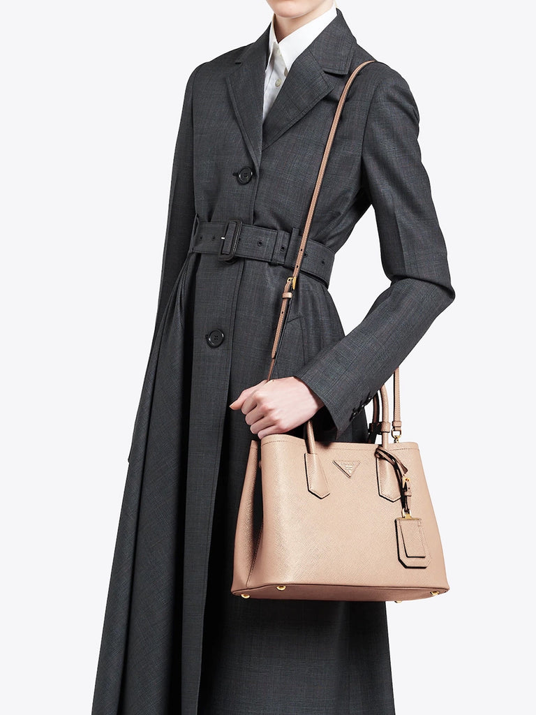 PP Small Saffiano Leather Double PP Bag in Powder Pink