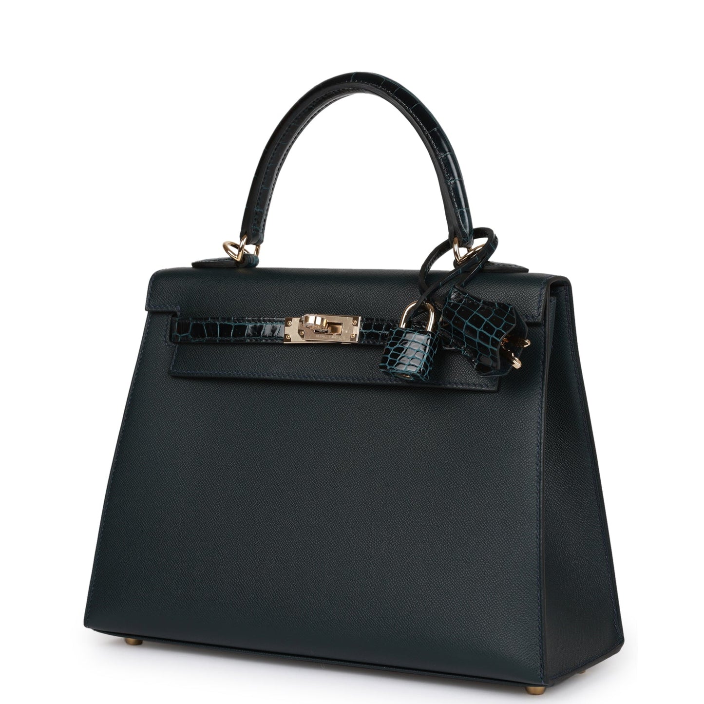 H Kelly Sellier 25 Vert Rousseau Madame and Shiny Niloticus Crocodile Touch Gold Hardware