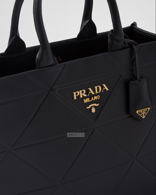 PP big size leather Symbole bag with topstitching - Black