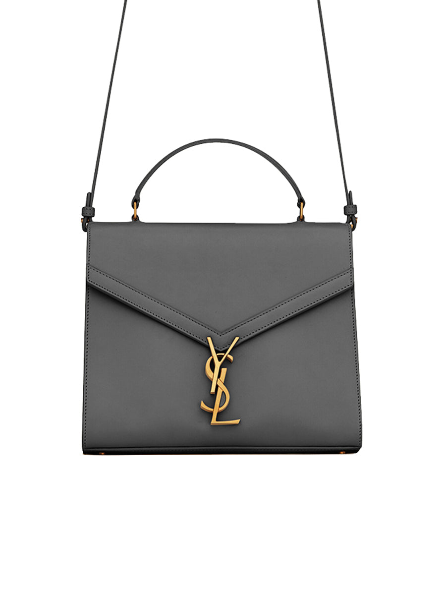 Y Cassandra Medium Top Handle in Box Y Leather and Suede