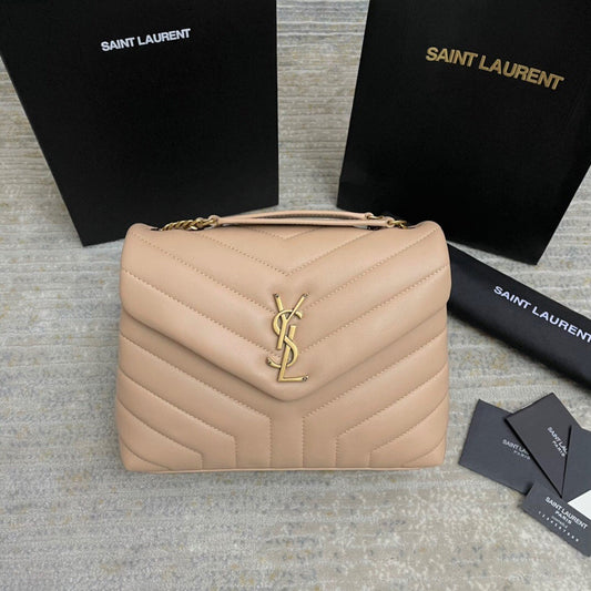 Y Small Loulou 23 Beige Leather Gold 23x17x9cm