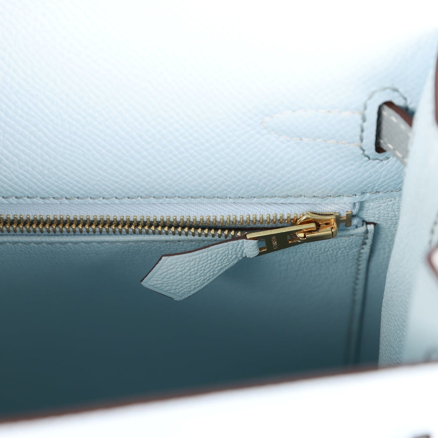 H Special Order (HSS) Kelly Sellier 25 Bleu Brume and Bleu Glacier Epsom Brushed Gold Hardware