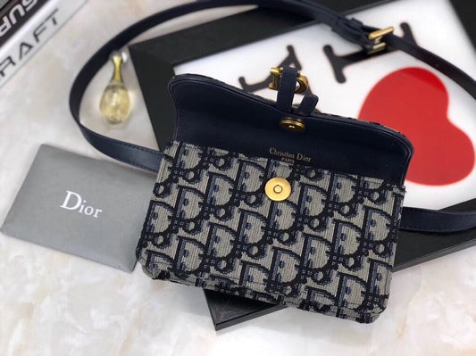 D Blue Oblique Saddle Belt Bag