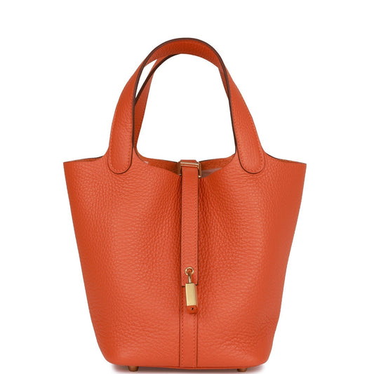 H Picotin Lock 18 Orange Clemence Gold Hardware