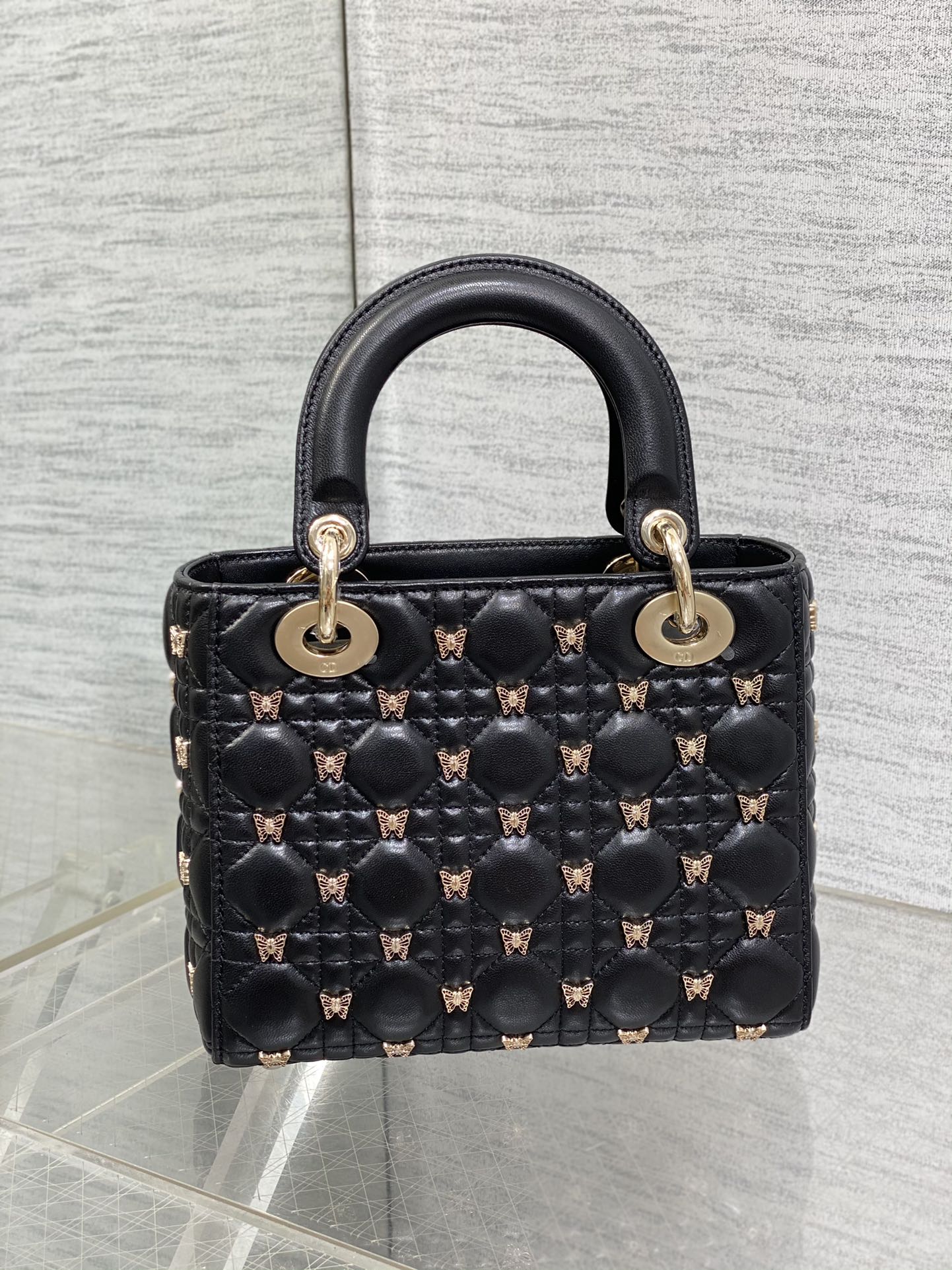 Christian Dior LADY DIOR Butterfly Crossbody Bag Black 20cm