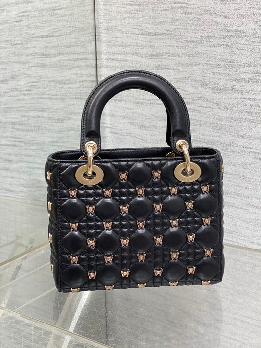 Christian Dior LADY DIOR Butterfly Crossbody Bag Black 20cm