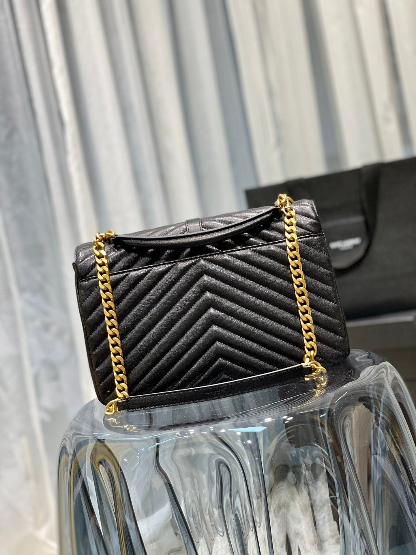 Y College Large Chain Bag Black With Gold Hardware