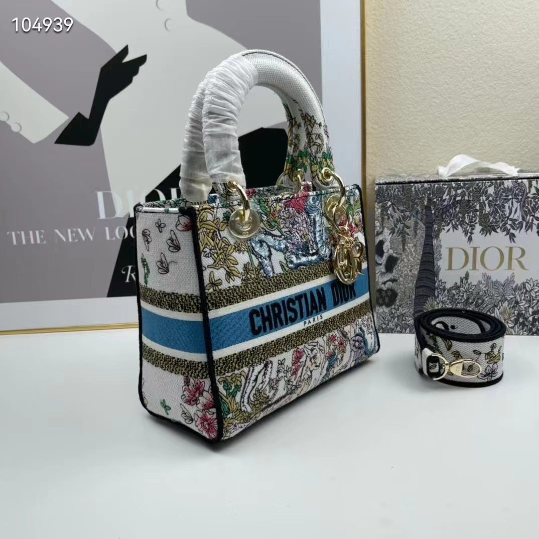 CD Women CD Medium Lady D-Lite Bag Latte Multicolor D-Constellation Embroidery
