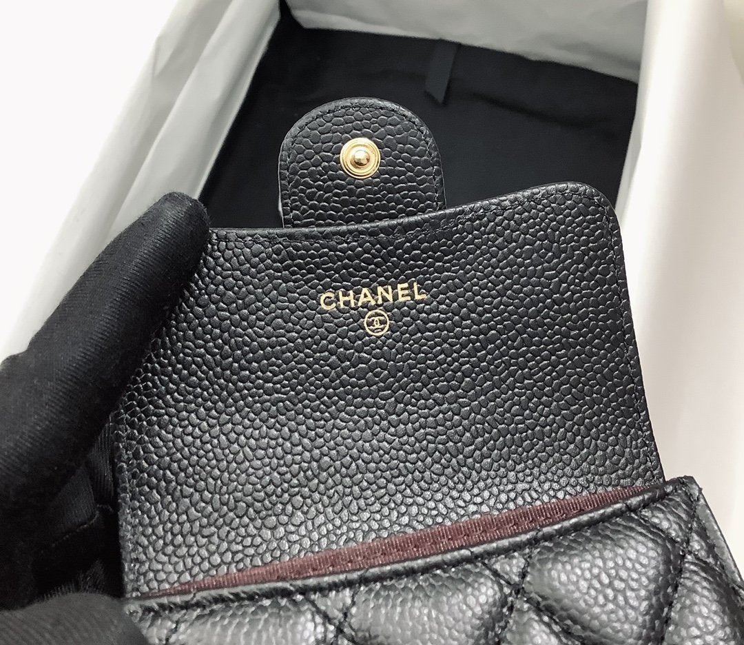 cc CO-CO Classic Card Holder 11cm/4.4in Gold Hardware For Women Black