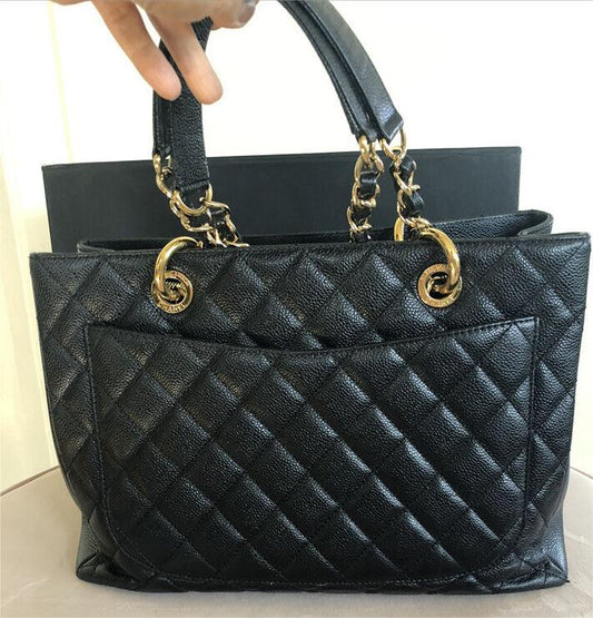 CC BlackGold Caviar Quilted Grand Shopping Tote