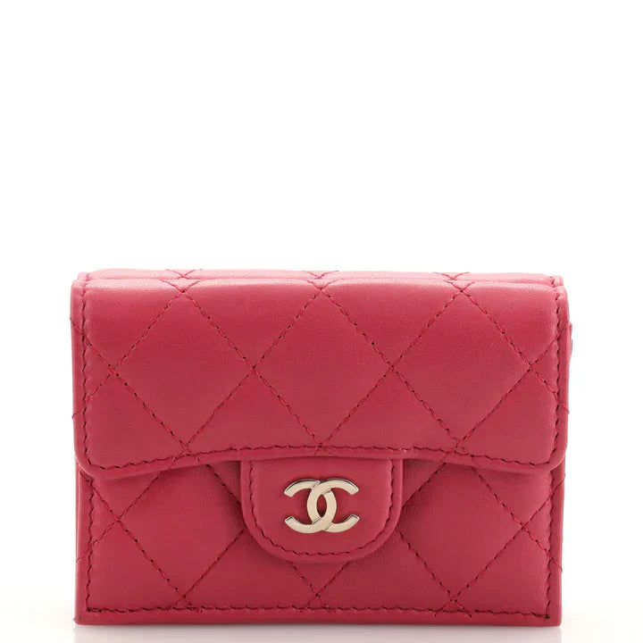 CC Classic Trifold Flap Wallet Quilted Lambskin Small