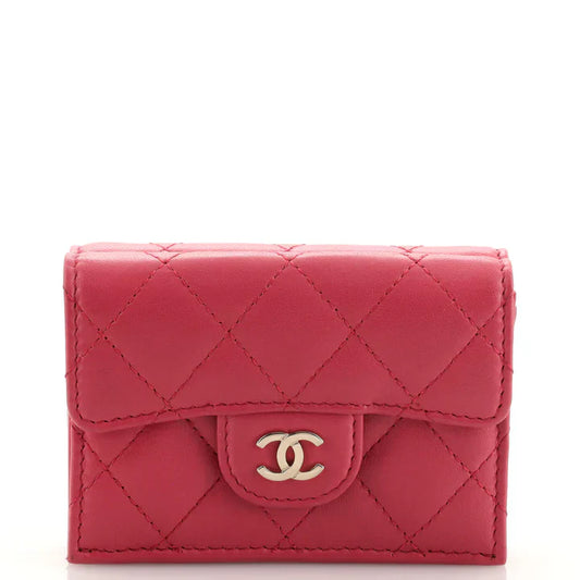 CC Classic Trifold Flap Wallet Quilted Lambskin Small