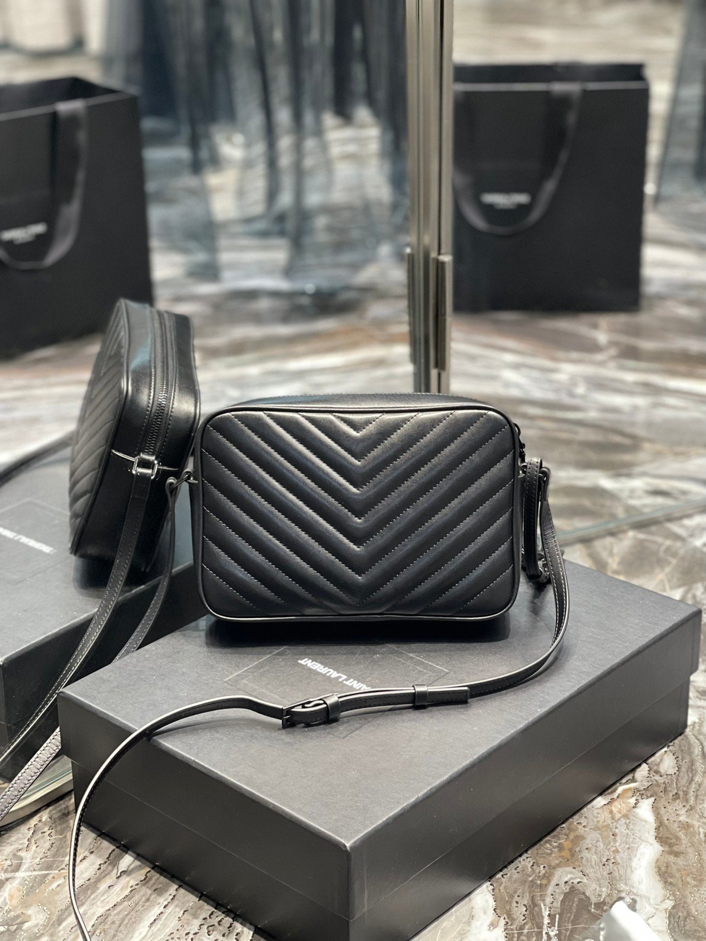 Y Lou Camera Bag Black With Metal Hardware
