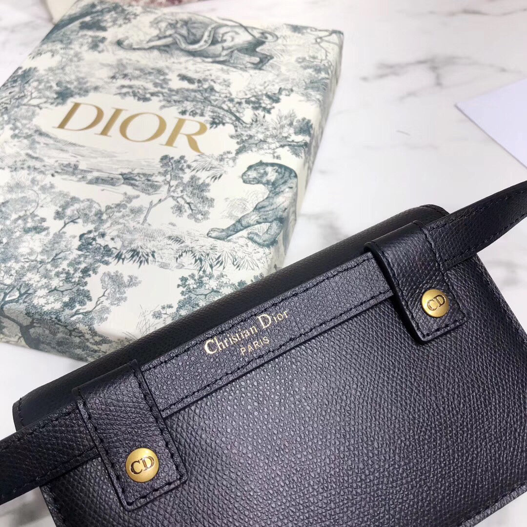 D Black Calfskin Saddle Belt Bag