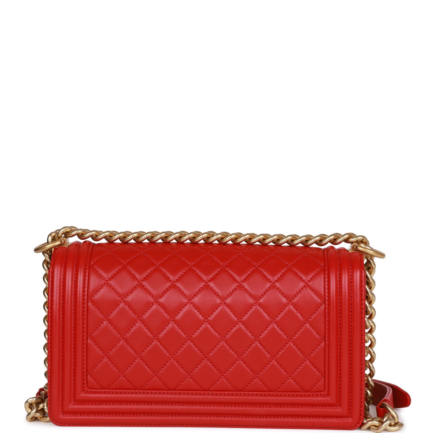 CC Medium Boy Bag Red Lambskin Antique Gold Hardware