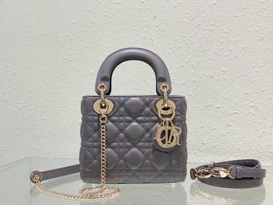 Lady Dior Bag Latte Cannage Lambskin Bag Grey 17x15x7cm