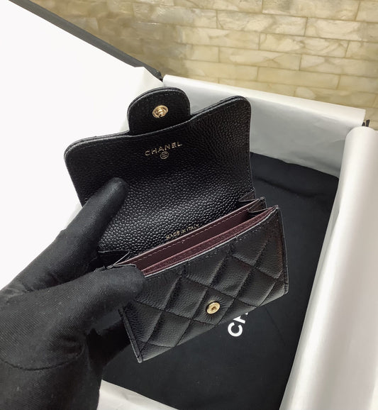 cc CO-CO Classic Card Holder 11cm/4.4in Gold Hardware For Women Black