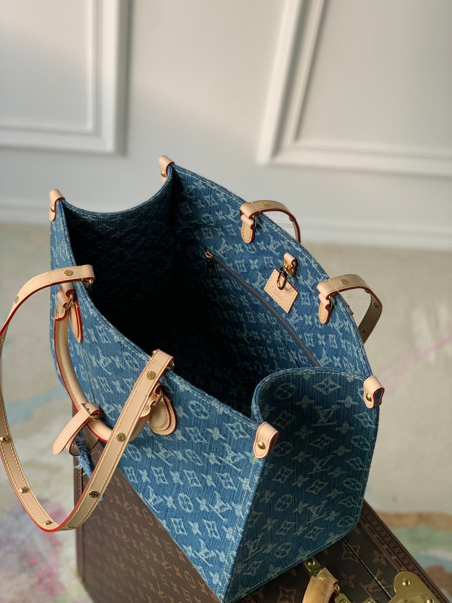 Louis Vuitton M46871 Onthego MM Denim blau Jeans Bag 35x27x14cm